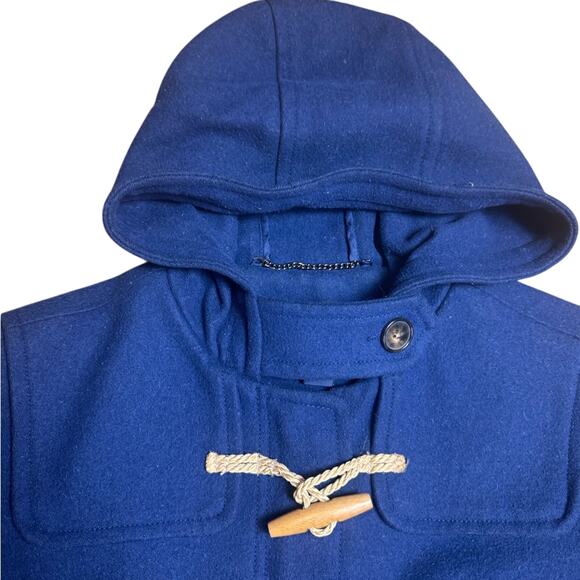 Vintage Lands' End Size 10 Petite Navy Wool Hooded Duffle Coat Toggle Buttons - Picture 5 of 16
